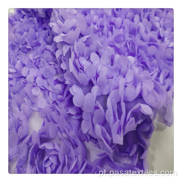 Flores de bordados 3D Tecido de tecido roxo de bordado de bordado de renda de renda